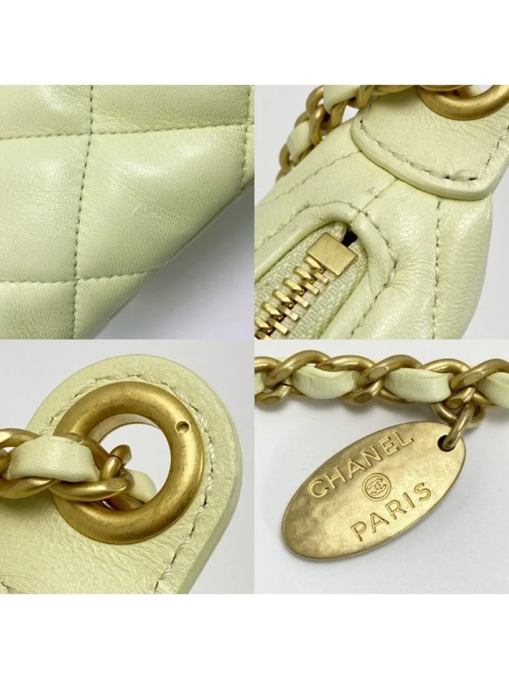 Chanel CC Logo Quilted Hobo Yellow Lambskin Chain